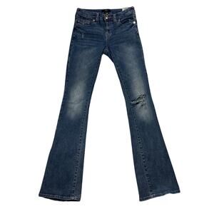 True Religion Becca Jeans Womens 24 Blue Mid Rise Bootcut Distressed Flap Pocket